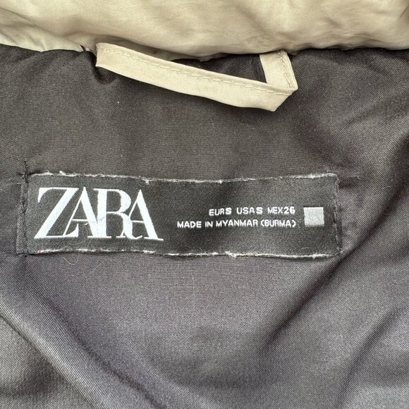 Zara Puffer Jacket women Size Small Removable Hood Beige Light Weight - Picture 16 of 16